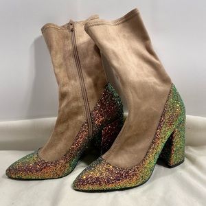 Shellys London glitter heeled booties with zipper